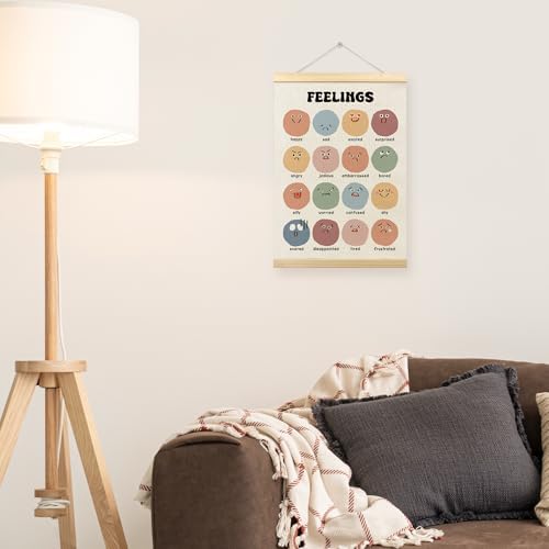 TLESKE Boho Classroom Feelings Emotions Chart Poster Hanger Frame for Toddlers Kids, Homeschool Hanging Wall Art Room Decor for Nursery Playroom, Preschool Prek Learning Educational Poster, 12x16