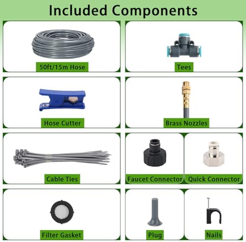 50FT 5/16" Quick-Connect Drip Irrigation System Kit, Automatic Garden Watering System with 15 Pcs Adjustable Spray Nozzles for Garden, Greenhouse, Yard, Lawn