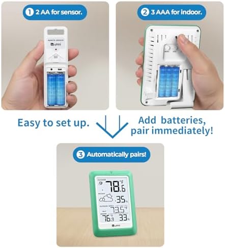 Indoor Outdoor Thermometer Wireless, Temperature Humidity Monitor Battery Powered Inside Outside Thermometers with 330ft Range Remote Sensor(Green)