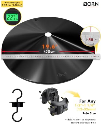 iBorn Squirrel Baffle for Bird Feeder Pole, 19.6” Oversized Squirrel Guard Baffle,All Metal Bird Feeder for Outdoors Protector, Pack of 2, Black