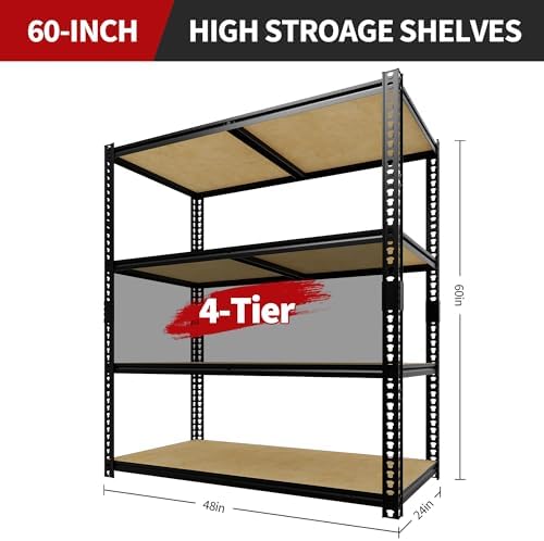Heavy Duty Garage Storage Shelves, 4-Tier Adjustable Storage Shelving Unit