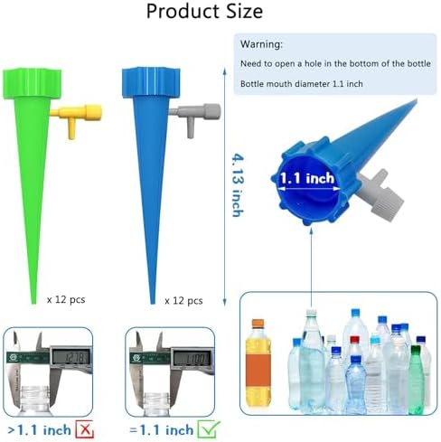 24 Pack Self Watering Spikes for Indoor/Outdoor Plants,Self Watering Planter Insert with Adjustable Drip Valve,Auto Vacation Plant Watering Devices,Plants Water System,Self-Watering Stakes