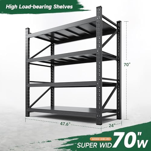 Letaya 3000LBS Storage Shelves Heavy Duty,70" H Garage Shelving Units, 4 Tier Adjustable Utility Rack Shelf,Large Metal Industrial Shelves,for Shop,Warehouse,Basement,Black (48" W x 24" D x 70" H)