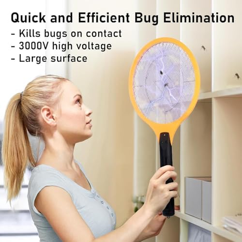 Electric Fly Swatter Bug Zapper Zap Mosquito with 2-Pack Plastic Fly Swatter - Indoor Outdoor Zapping Racket for Pest - Safe to Touch with 3-Layer Safety Mesh
