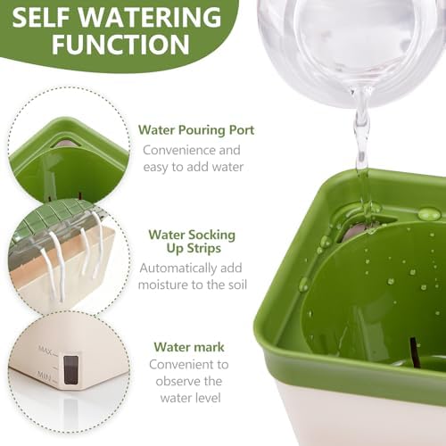 OurWarm Self Watering Pots for Indoor Plants, 6 Pack 10.5 Inch Plastic Window Herb Planter Box with Water Level Indicator, Modern Decorative Windowsill Planters for Herbs, Flowers, Seedlings