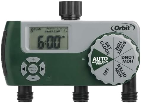 Orbit Programmable Digital Hose Watering Timer - 3 Outlet - Battery Powered - with LCD Screen - Built-in Rain Delay - Water-Resistant - 56082