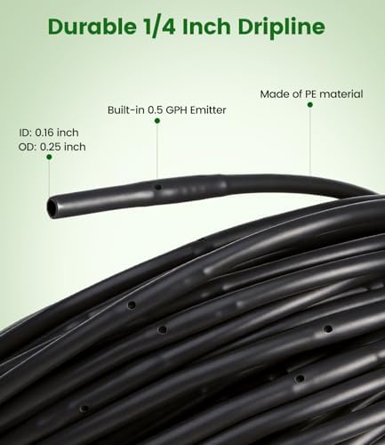 250FT Drip Irrigation Tubing Kit with 1/2 Irrigation tubing, 1/4 inch Dripline, and Irrigation Parts for Garden, Raised Beds, and Greenhouse Watering