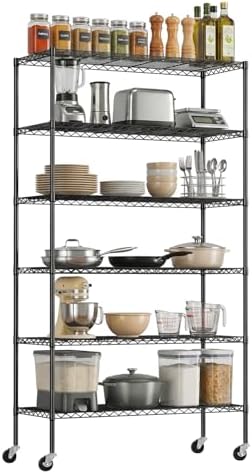 PayLessHere | 6-Tier Wire Shelf with Wheels | 45"x18"x82" | Black