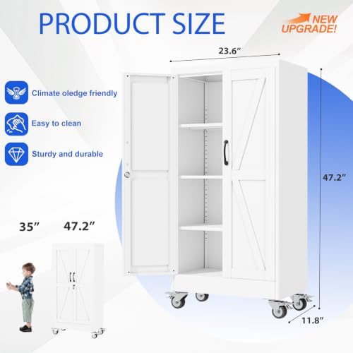 GAIOUS 47.2" Tall Metal Storage Cabinet with Lock and Wheels,Office Cabinet