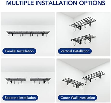 FLEXIMOUNTS 2-Pack 1x3 ft Garage Wall Shelving, Include 8 Bike Hooks, Black