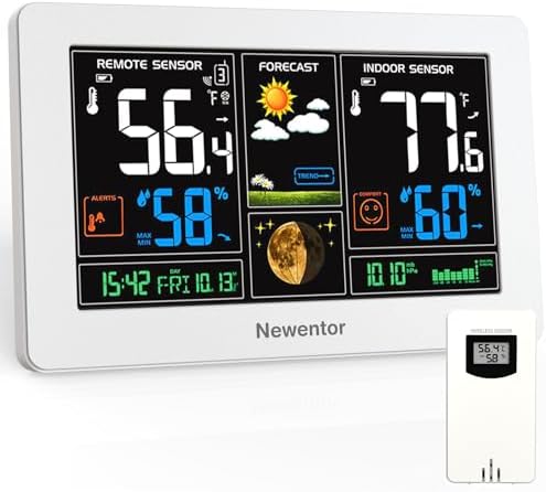 Newentor Weather Station Wireless Indoor Outdoor Thermometer, White,1Sensor