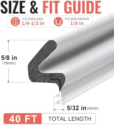 Litaibai 40 ft Kerf Weather Stripping Door Seal for Exterior Doors, White