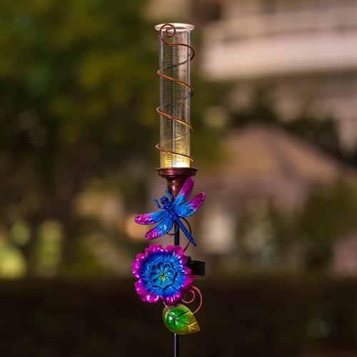 Stargarden Rain Gauge Outdoor, Dragonfly Solar Rain Gauge