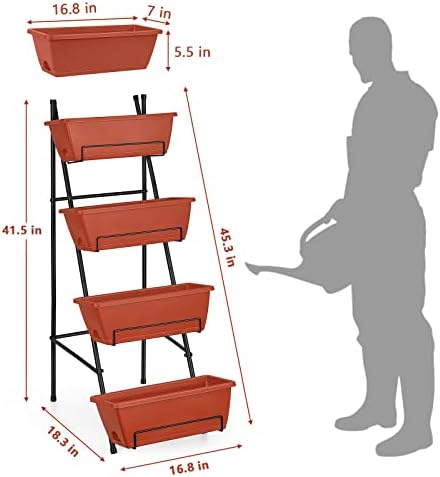 Raised Garden Bed with Legs 4 Tier Vertical Herb Garden Planter, Brick Red