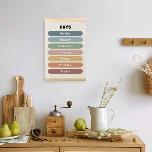 TLESKE Boho Classroom Days of the Week Poster Hanger Frame, Homeschool Hanging Wall Art Decor for Toddlers Kids Room Nursery Playroom, Preschool Prek Learning Educational Poster Print Banner, 16x24