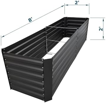 8x2x2FT Black Metal Raised Garden Bed Kit, Galvanized Outdoor Planter Box for Vegetables, Flowers, Herbs, Succulents and More