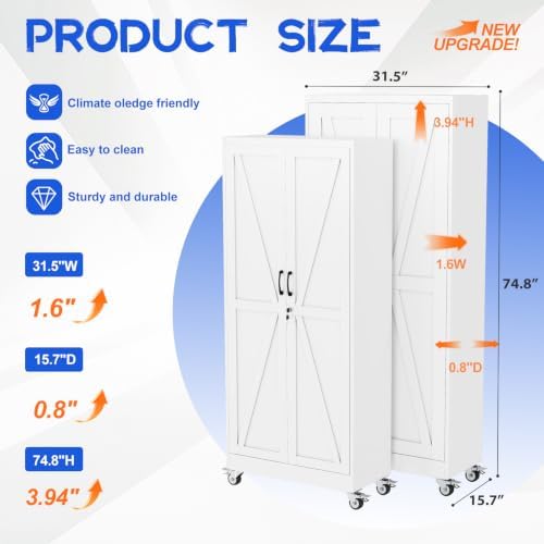GAIOUS 74.8" Tall Metal Storage Cabinet with Lock and Wheels, File Cabinet