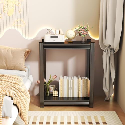 22''H Metal Garage Shelving, 2-Tier Heavy Duty Shelving Unit, Adjustable Garage Storage Shelves, Utility Rack Shelf for Industries, Warehouses, Basement(Black, 22''H*16''W*10''D, 2 Tier)