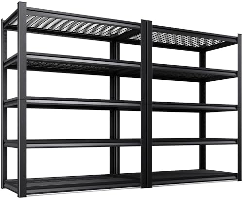 Set of 2 71"H Garage Shelving-3000LBS 5 Tier Storage Shelves,Adjustable Heavy Duty Metal Shelving Unit and Storage Large Wire Rack,Utility Steel Shelf For Shop Warehouse Industrial Pantry 71"x35"x16"