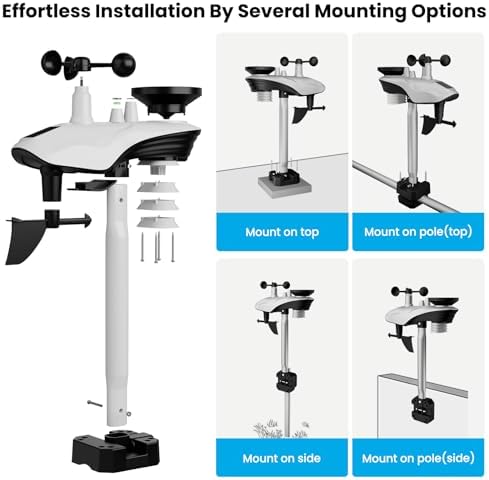 Home Weather Station with Rain Gauge and Wind Speed, Wireless Indoor Outdoor, Monitors Temperature, Humidity, Rainfall, Forecast, Moon Phase, and Alarm Clock for Garden Farm (No WiFi)