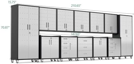 12-Piece Heavy Duty Steel Garage Cabinet System | All-in-One Modular Garage Cabinet Set for Ultimate Workshop Organization | Easy Assembly Garage Storage Cabinets & Tool Bench