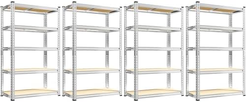 REIBII Storage Shelves 2020LBS Garage Shelving Heavy Duty Metal Shelving Adjustable 5 Tier Pantry Shelves for Garage Pantry Closet Kitchen Basement 28" W x 12" D x 59.8" H, 4 Pack