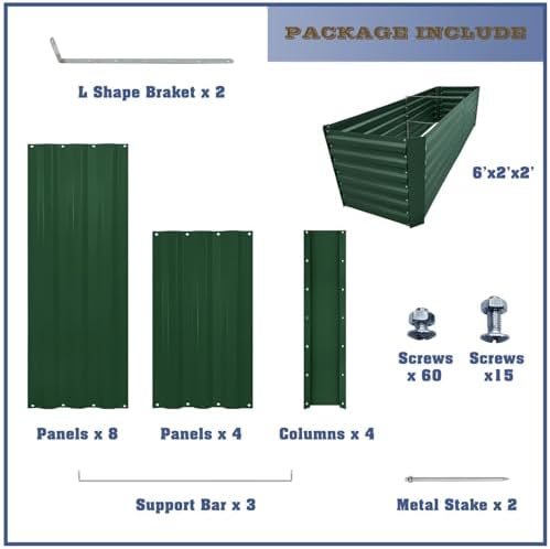 6x2x2FT Green Metal Raised Garden Bed Kit, Galvanized Outdoor Planter Box for Vegetables, Flowers, Herbs, Succulents and More