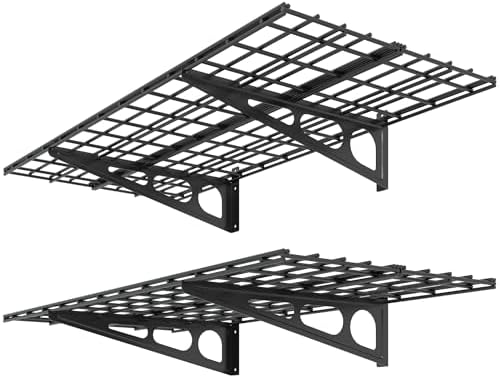 FLEXIMOUNTS 2 Pack 2x4ft Garage Shelving Wall Mounted Storage Rack, Black