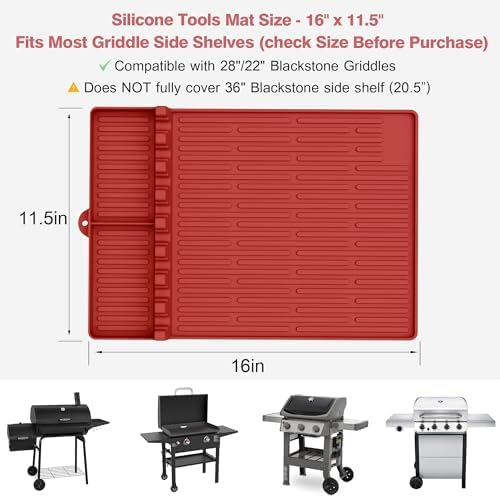 Silicone Grill Mat for Blackstone Griddle Accessories, 8-Slot Tool Mat