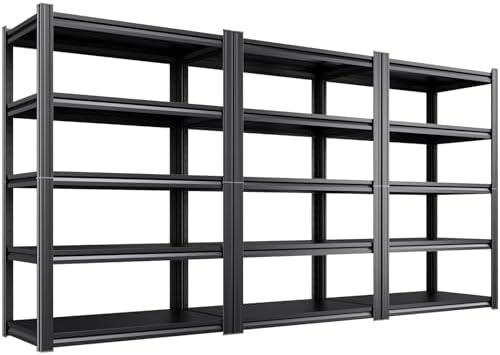 3-Pack Heavy Duty Garage Shelving for Garage, Warehouse & Workshop Organization, 71" H x 35" W x 16" D Adjustable 5-Tier All Metal Storage Shelf for Tools, Storage Bins & Bulk Items