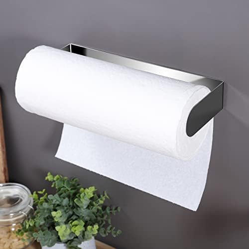 ZUNTO Adhesive Paper Towel Holder, Under Cabinet Paper Towel Rack for Kitchen - Great Space Saver, SUS 304 Stainless Steel (Polished)