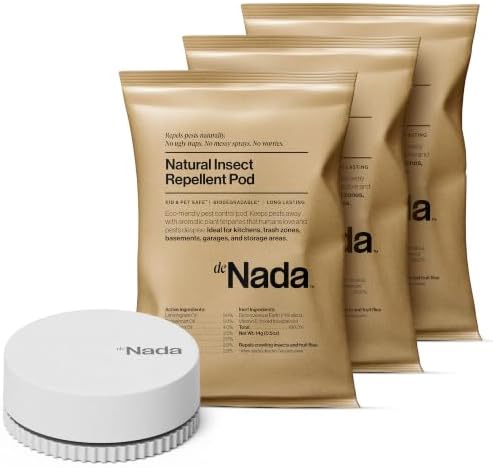 deNada Insect Pod, Plant-Based Insect Repellent, Natural Essential Oil Pest Control Pods, Repellent for Ants, Roaches, Spiders, 3 Pack