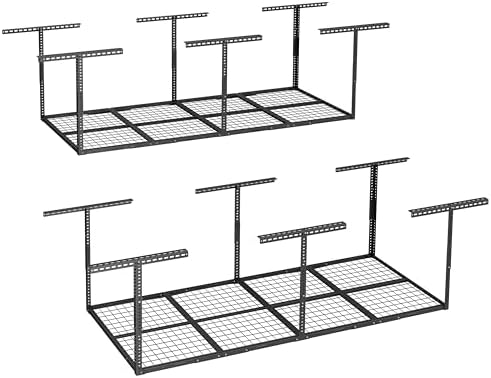 FLEXIMOUNTS 3x8 Overhead Garage Ceiling Storage Rack, 2 Pack, Hammertone