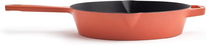 Milo by Kana 10-Inch Enameled Cast Iron Skillet | Nonstick Pre-Seasoned Cast Iron Grill Pan | Oven Proof and Dishwasher Safe | Cast Iron Cookware (Fresh Terracotta)
