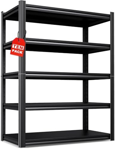 Set of 10 All Metal Garage Shelving - 2050 lbs 5 Tier Storage Shelves, Adjustable Heavy Duty Metal Shelving Unit and Storage Large Rack, Utility Steel Shelf for Warehouse Industrial Pantry 71"x46"x20"