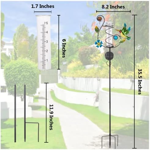 35'' Tall Hummingbird Rain Gauge Outdoor, Solar Rain Gauge