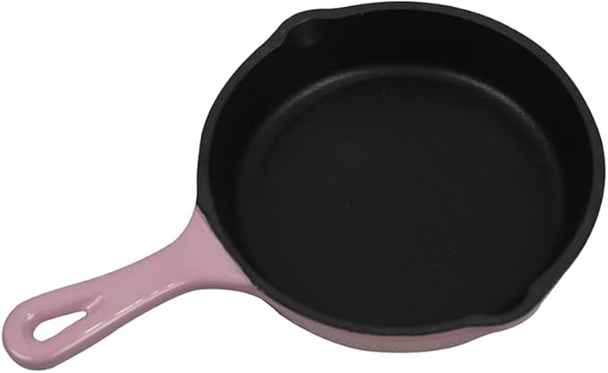 Commercial Grade, Cast Iron Enameled Cookware (Pink, Skillet 6”)