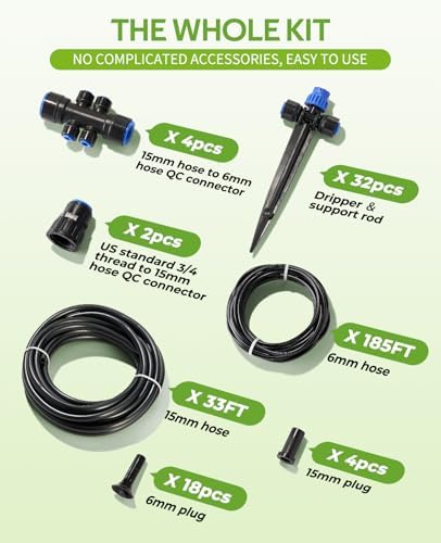HIRALIY 220FT Garden Drip Irrigation Kit for Large Gardens