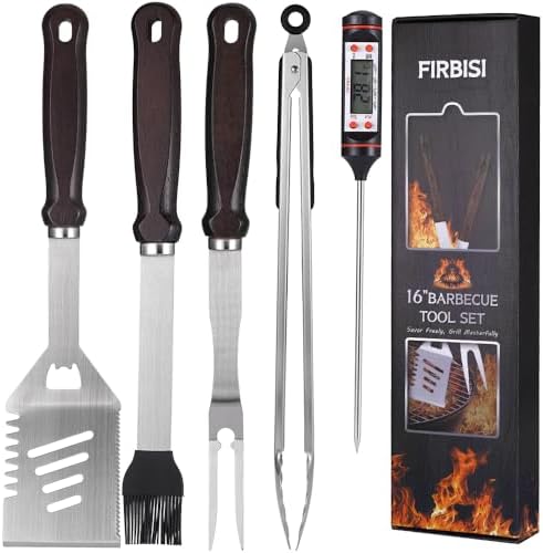 Grilling Accessories - 16 Inch Extra Long BBQ Accessories Grill Gifts for Men, Barbecue Grilling Tools Utensils Set with Spatula, Fork, Brush, Tongs, Thermometer