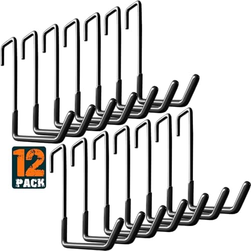 HUPBIPY Rafter Hanger Large S Garage Hooks Bike Storage System Holder Organizer, with Non Slip Coating, for Organizing Hanging Basket, Ladders,Bicycle Wheel,Ropes and Bulk Items (12Pack, Black)