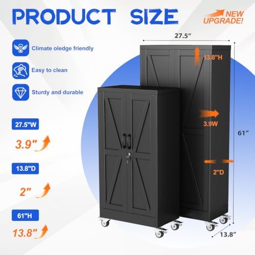 GAIOUS 61" Tall Metal Storage Cabinet with Lock and Wheels, File Cabinet