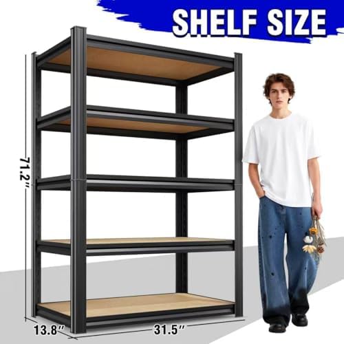 71"H Garage Shelving-5 Tier Garage Storage Shelves,Adjustable Heavy Duty Metal Shelving Unit and Storage Large Rack,Utility Steel Shelf For Warehouse Industrial Pantry Basement Organizers 71"x32"x14"
