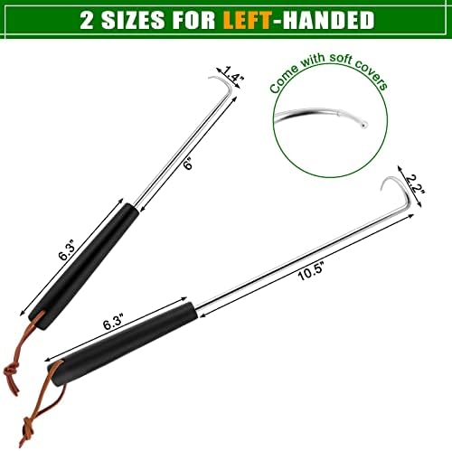 HaSteeL Meat Hook Flipper Set of 2, Stainless Steel Pigtail Food Flipper Turner 12Inch & 17Inch, BBQ Accessories Great for Grilling Smoking Frying, Long Body & ABS Handle, Easy to Clean & Left Handed