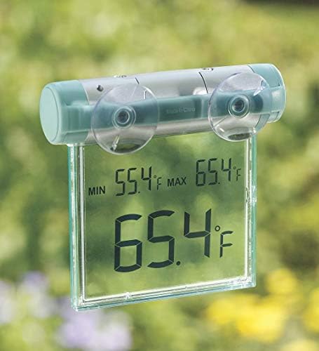 Easy-Read Outdoor Digital Window Thermometer with Min/Max Display, Weather-Resistant, Rotating Suction-Cup Mount, 4.25" W x 4" H, -4° to 140°F