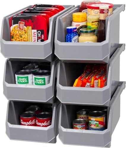 ReadySpace Large Stackable Plastic Storage Bins, 6-Pack, Grey