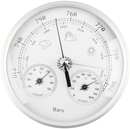 3 in 1 Accurate Weather Monitor Barometer Hygrometer Thermometer for All Seasons Indoor Outdoor Silver White Aluminum 5.12 Inch for Home Office Garden