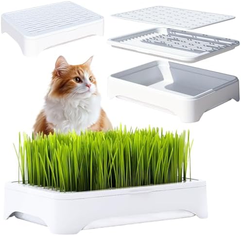 2-Pack Cat Grass Planter (No Seeds Included), Tri-Section Design, Anti-Pull Out Cat Grass Seed Starter Tray, Sprouts Growing Kit, Microgreens Growing Trays