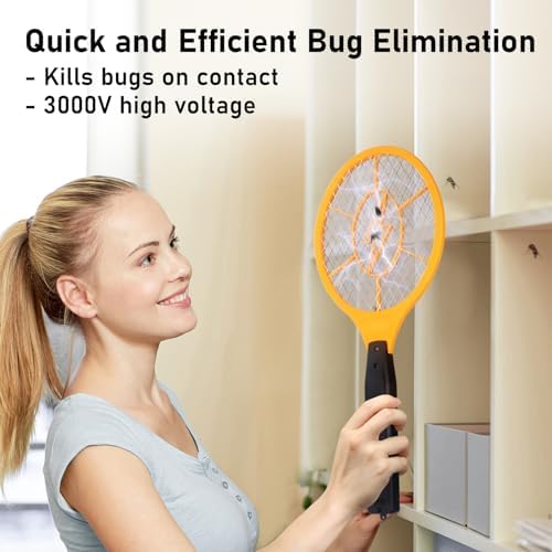 Electric Fly Swatter Handheld Bug Zapper - Indoor Outdoor Zapping Racket for Pest Mosquito & Flies - Battery Powered Safe to Touch with 3-Layer Safety Mesh, Standard Size, Pack of 4