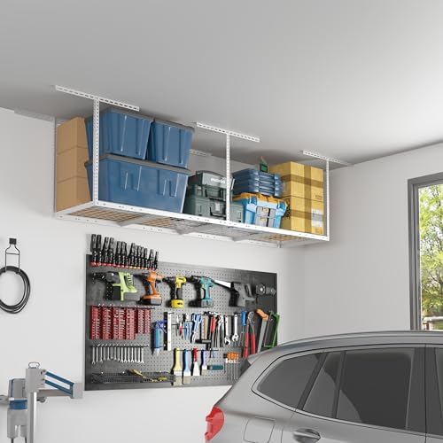 FLEXIMOUNTS 2x8 Overhead Garage Ceiling Storage Rack Organization, White