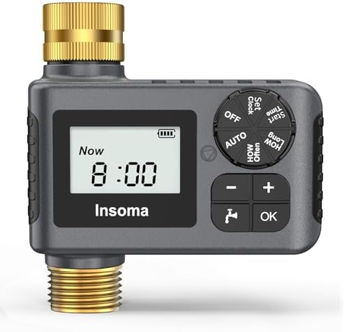 Sprinkler Timer with Brass Inlet and Outlet, Programmable Water Timer for Outdoor Garden Hose, Hose Timers with Rain Delay/Manual/Auto Mode, Drip Irrigation and Lawn Watering System, 1 Outlet